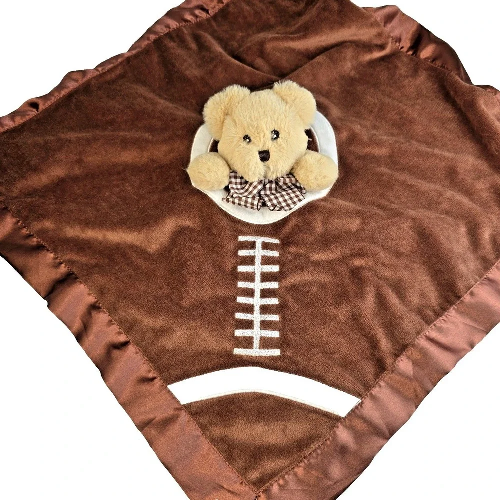 Bearington Baby Football Blanket Plush‎ Teddy Lovey Satin Soft Security Toy